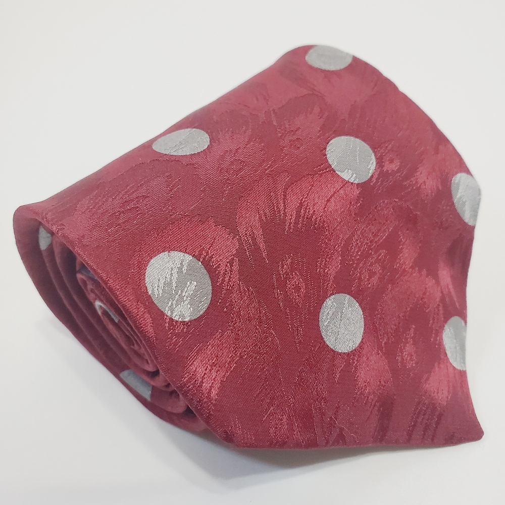 Jacques Estier Necktie Red Polka Dot Pattern Men's Silk Neck Tie 56x3.75"